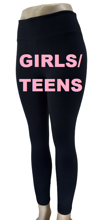 CUR-V GIRLS/ TEENS Plain Black High Rise Full Length Leggings (10 or more R55.99 Each) 1-245