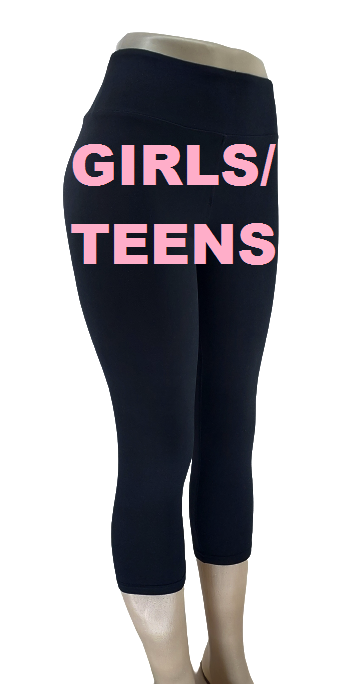 CUR-V GIRLS/ TEENS Plain Black High Rise 3/4 Length Leggings (10 or more R53.99 Each) 1-247